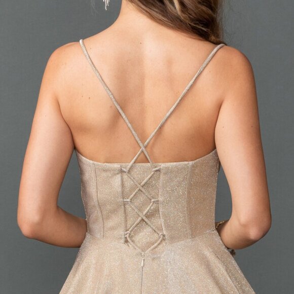 New A-Line Glitter Formal Dress w/ Sweetheart Neckline & Boned Bodice DQ 3421 - Picture 7 of 8